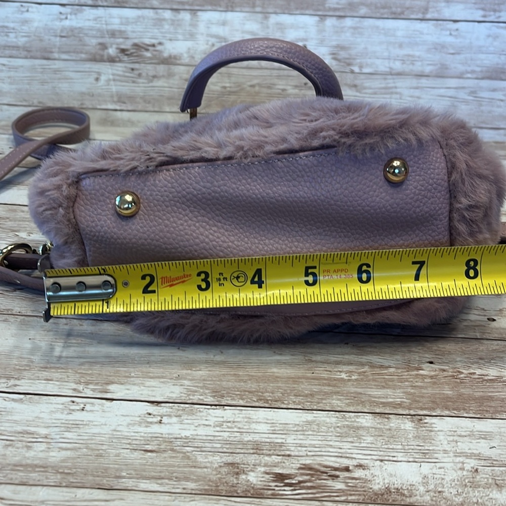Isaac Mizrahi Faux Lavender Fur Gold Chain Strap Mini Crossbody Mini Handbag - Picture 10 of 12
